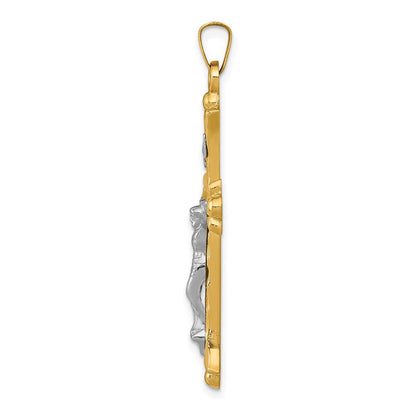14K Bicolor-Gold Kruzifix-Anhänger „INRI" mit strukturierter und polierter Oberfläche