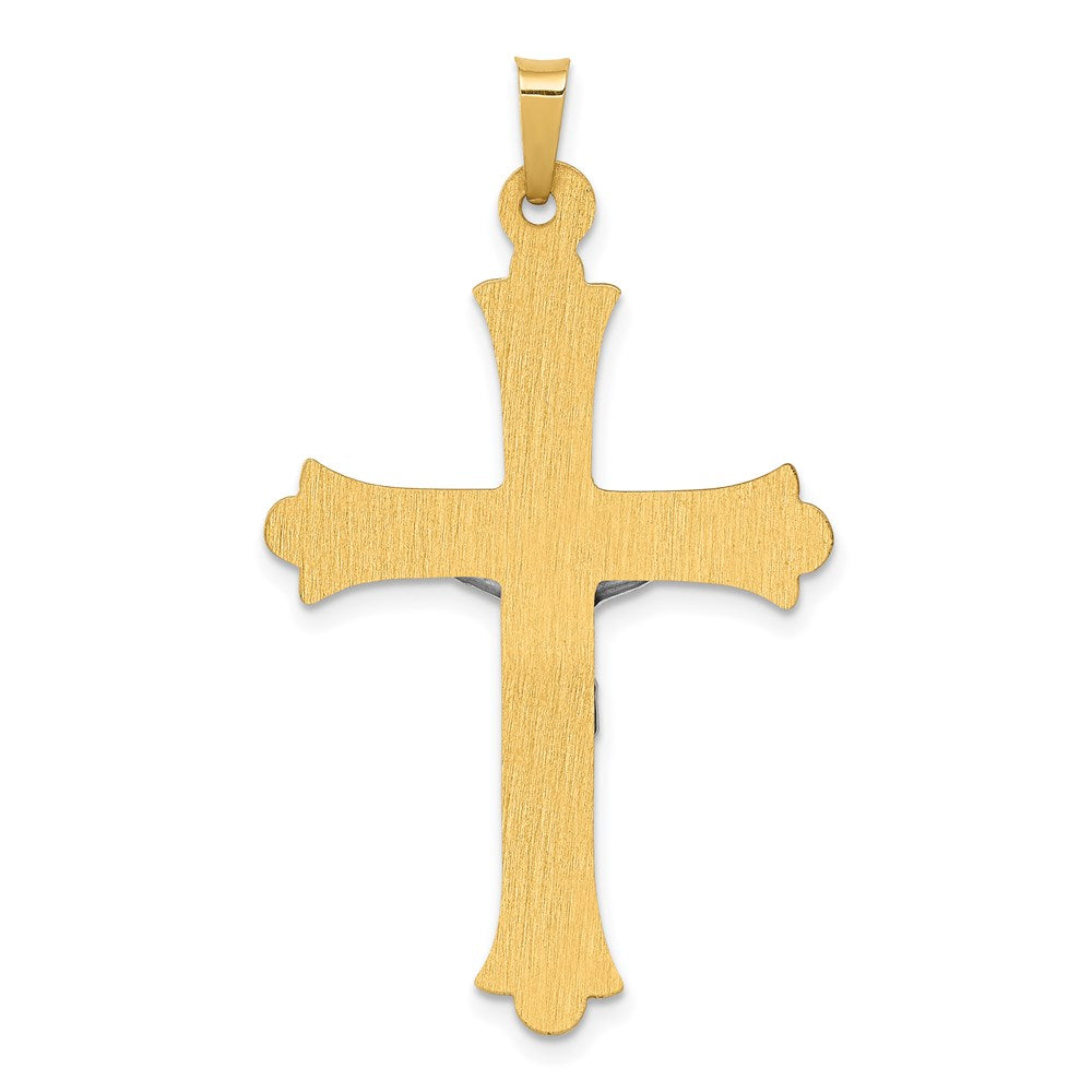 14K Bicolor-Gold Kruzifix-Anhänger „INRI" mit strukturierter und polierter Oberfläche