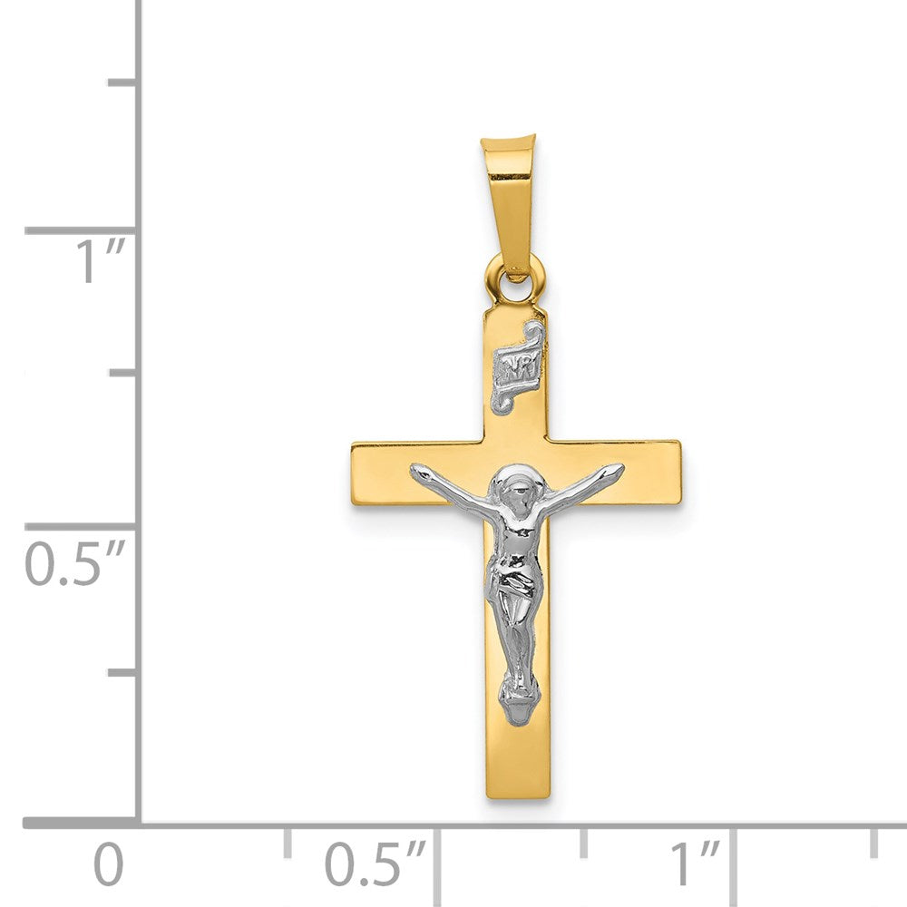 14K Gelb- und Rhodiumgold mit rhodiumpoliertem INRI-Kruzifix-Anhänger