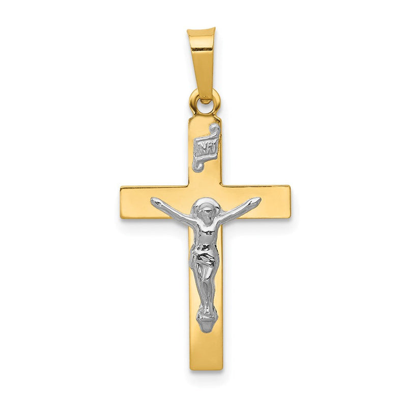 14K Gelb- und Rhodiumgold mit rhodiumpoliertem INRI-Kruzifix-Anhänger