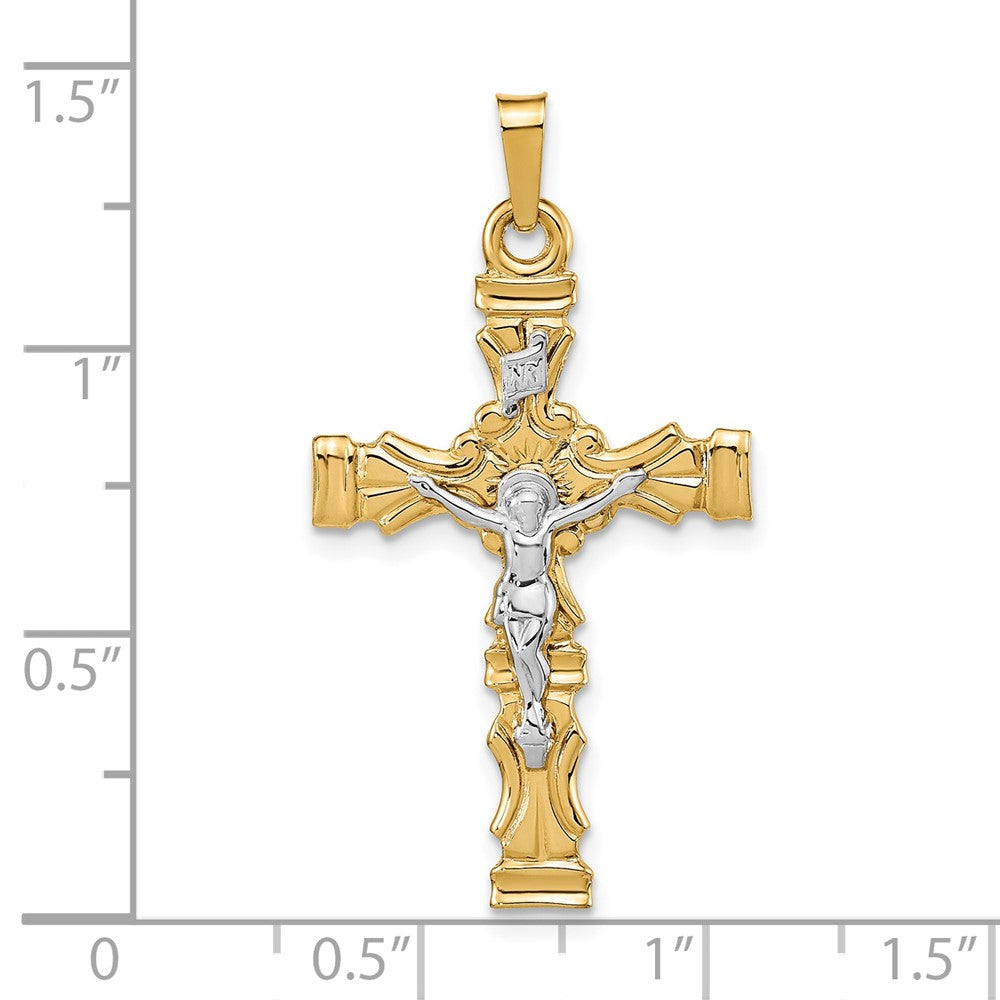 14K Bicolor Gold Polierter Lateinischer Kruzifix-Anhänger