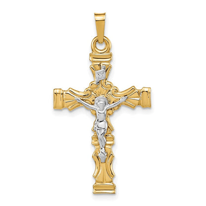14K Bicolor Gold Polierter Lateinischer Kruzifix-Anhänger