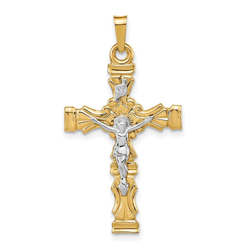 14K Bicolor Gold Polierter Lateinischer Kruzifix-Anhänger