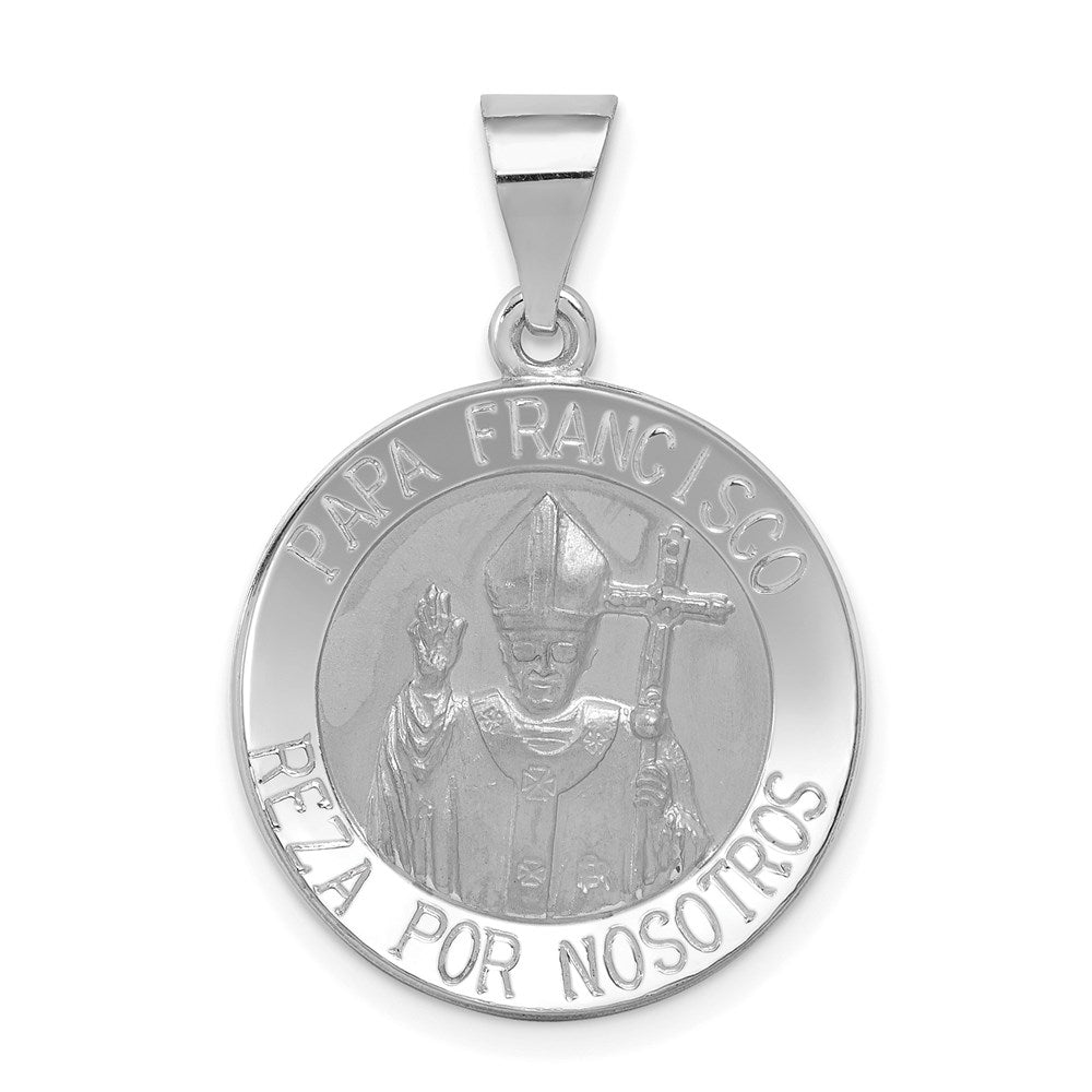 14K Weißgold 14K Weißgold Satiniert und Poliert Hohl Pope Francisco Medaille