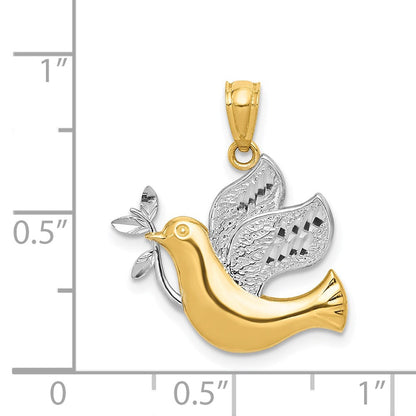14K Gelb & Rhodium 14K mit Rhodium Frieden Taube Anhänger