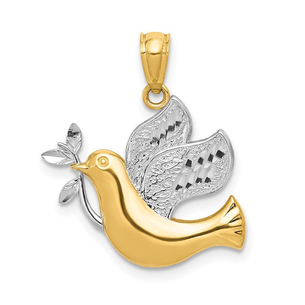 14K Gelb & Rhodium 14K mit Rhodium Frieden Taube Anhänger