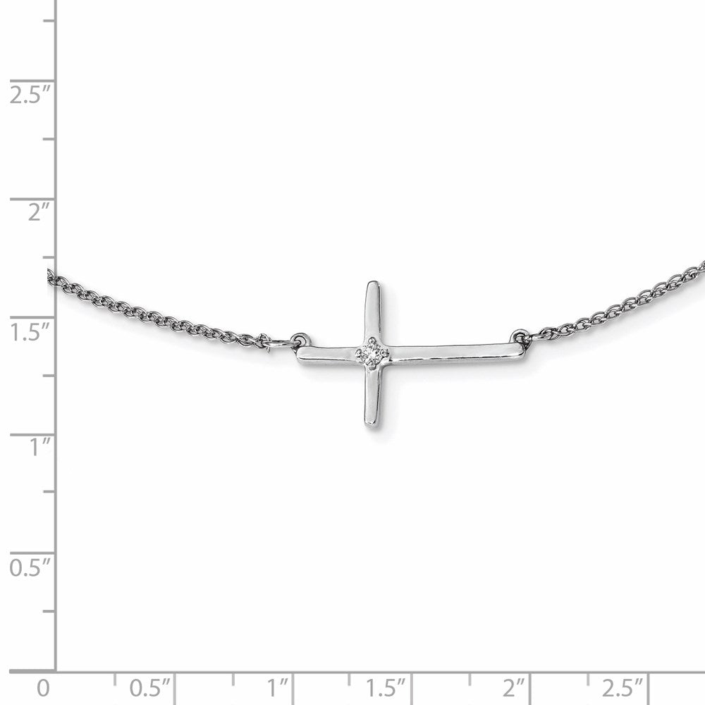 14K Weißgold Diamant Seitlich Kreuz 18 Zoll Halskette