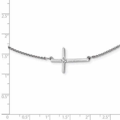 14K Weißgold Diamant Seitlich Kreuz 18 Zoll Halskette