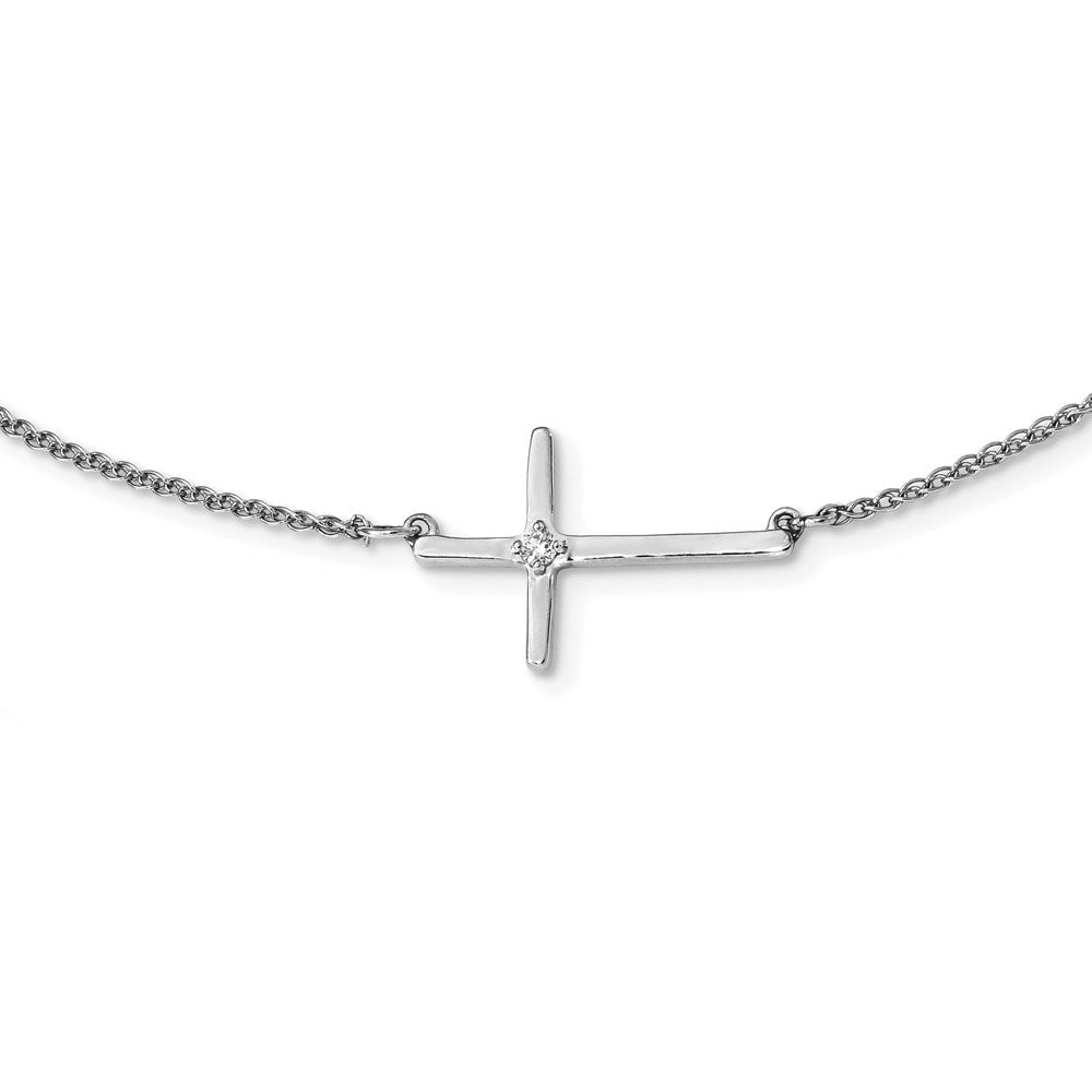 14K Weißgold Diamant Seitlich Kreuz 18 Zoll Halskette