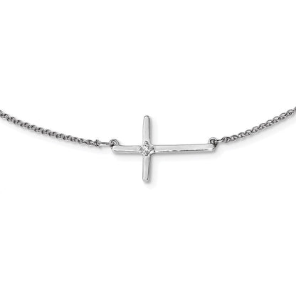 14K Weißgold Diamant Seitlich Kreuz 18 Zoll Halskette