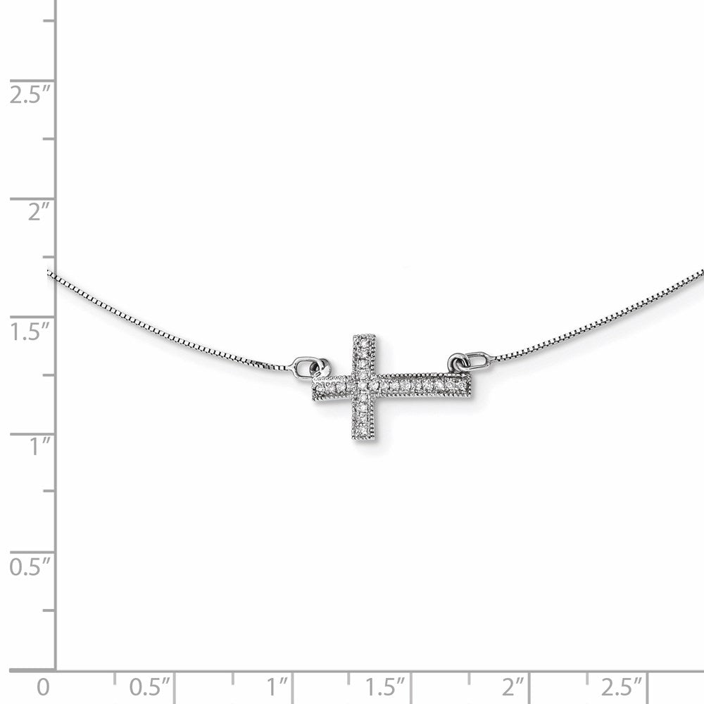 14K Weißgold Diamant Seitlich Kreuz 18 Zoll Halskette