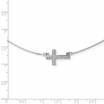 14K Weißgold Diamant Seitlich Kreuz 18 Zoll Halskette