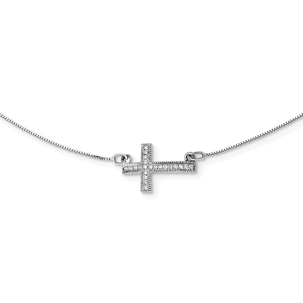 14K Weißgold Diamant Seitlich Kreuz 18 Zoll Halskette