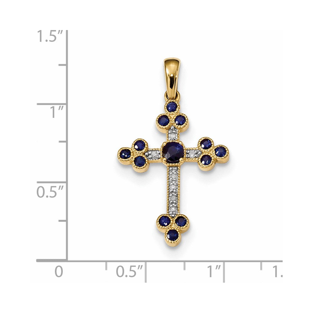 14K Gelbgold Saphir & Diamant Kreuzanhänger
