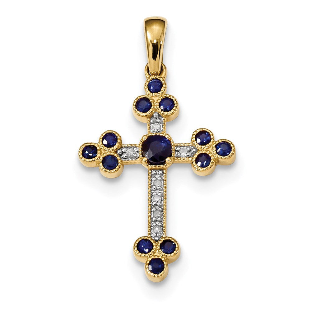 14K Gelbgold Saphir & Diamant Kreuzanhänger