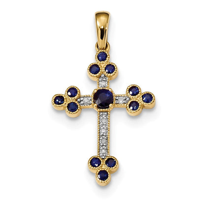 14K Gelbgold Saphir & Diamant Kreuzanhänger