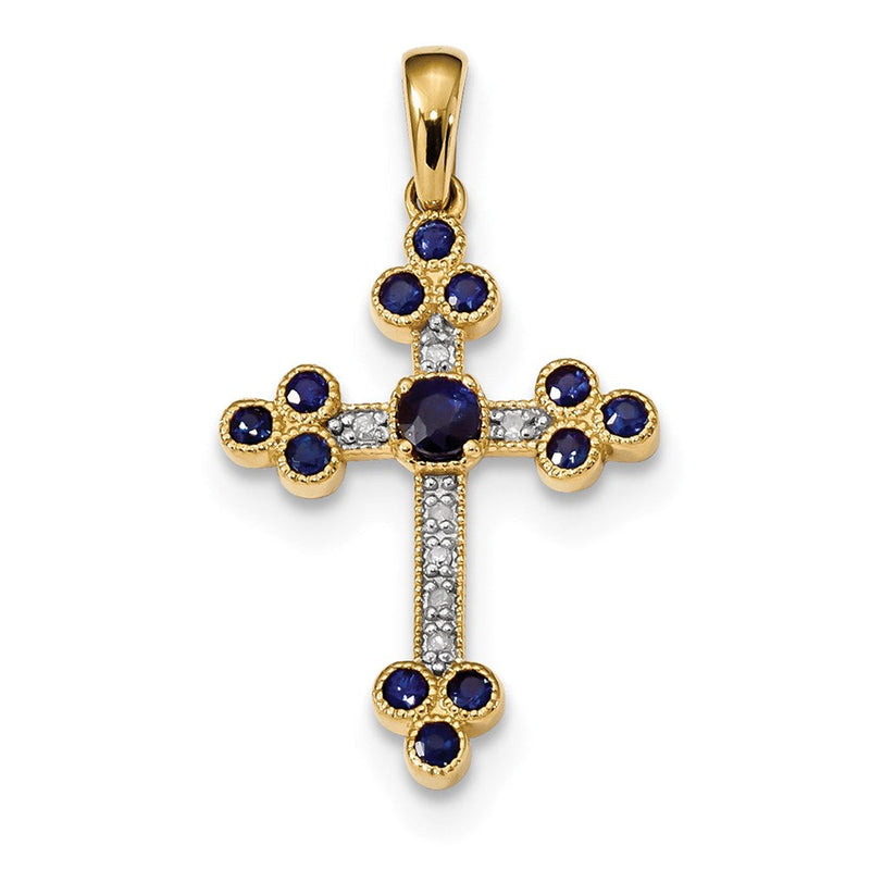 14K Gelbgold Saphir & Diamant Kreuzanhänger