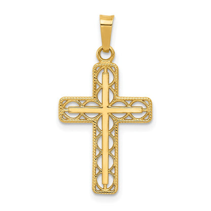 14K Gelbgold Polierter Filigran-Kreuz-Anhänger