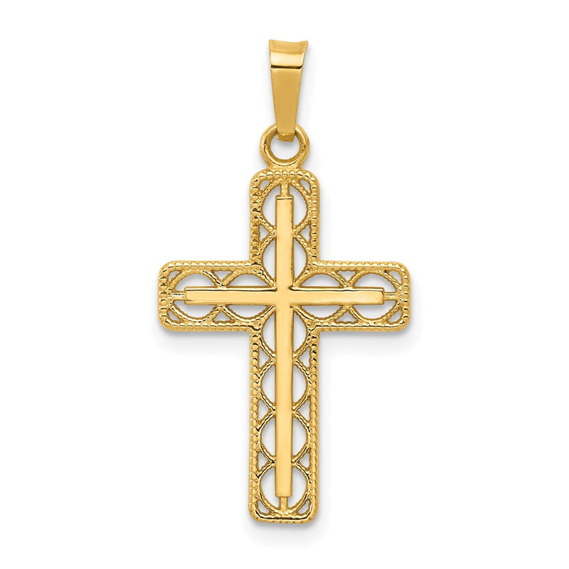 14K Gelbgold Polierter Filigran-Kreuz-Anhänger