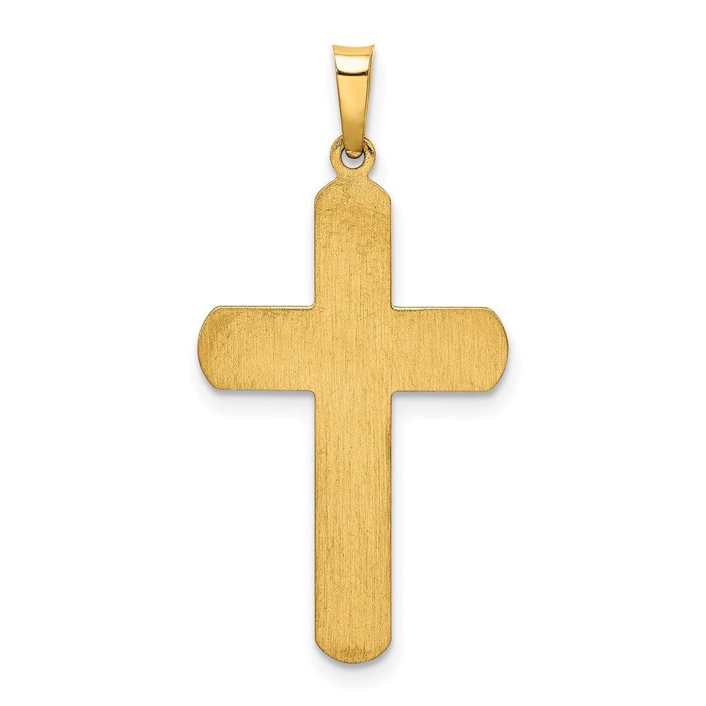 14K Gelbgold polierter und texturierter Kreuz-Anhänger