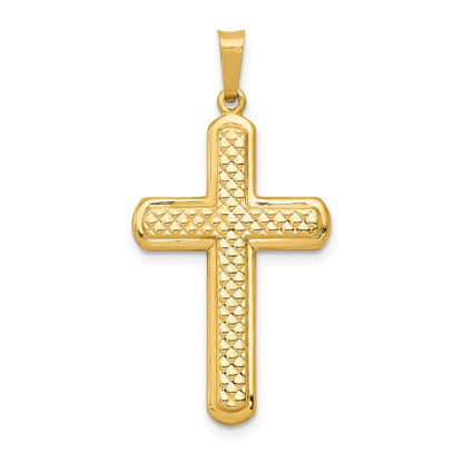 14K Gelbgold polierter und texturierter Kreuz-Anhänger