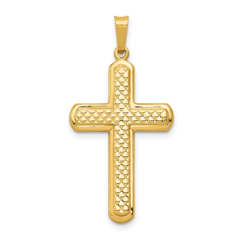 14K Gelbgold polierter und texturierter Kreuz-Anhänger