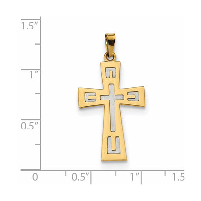 14K Gelb- und Rhodiumgold mit Rhodium, poliert und satiniert, geometrischer Kreuzanhänger
