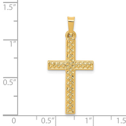 14K Gelbgold Anhänger, Kreuz, poliert, mit Gitter-Textur