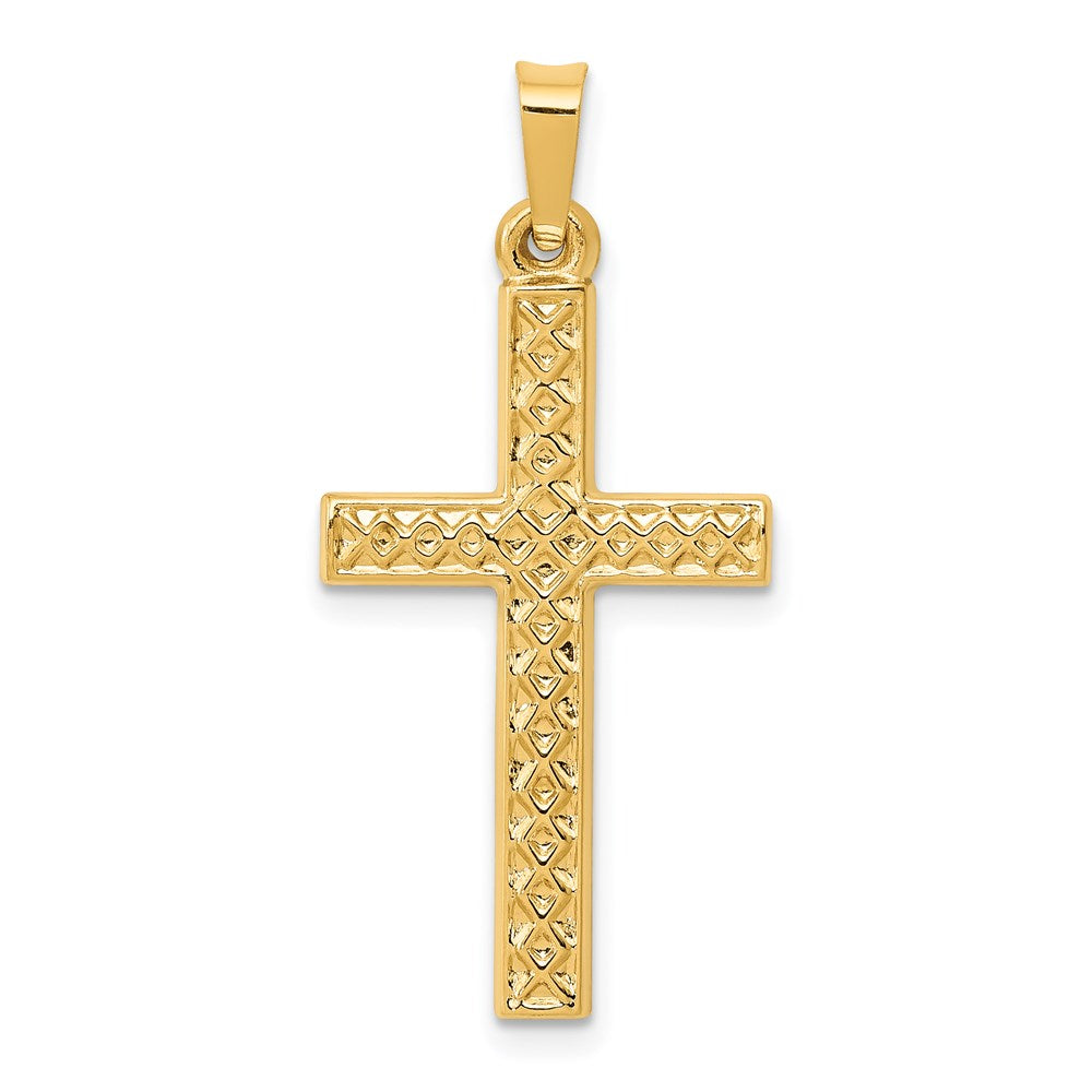 14K Gelbgold Anhänger, Kreuz, poliert, mit Gitter-Textur