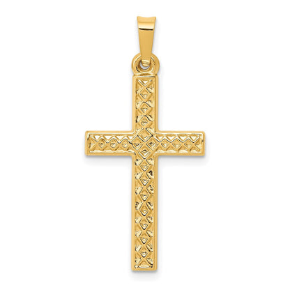 14K Gelbgold Anhänger, Kreuz, poliert, mit Gitter-Textur