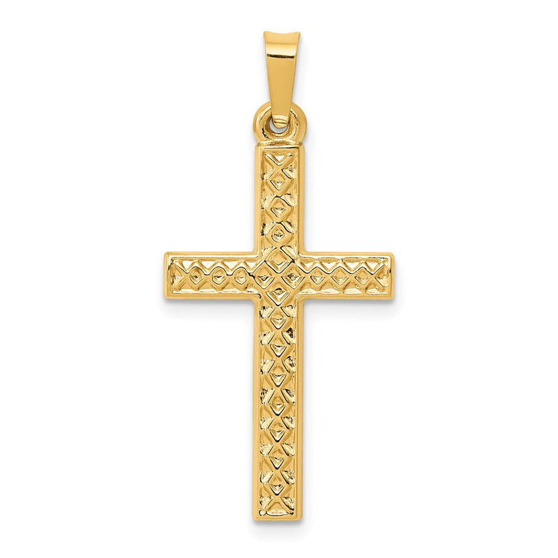 14K Gelbgold Anhänger, Kreuz, poliert, mit Gitter-Textur