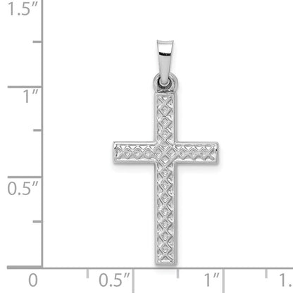 14K Weißgold Polierter Gitter-Kreuz-Anhänger