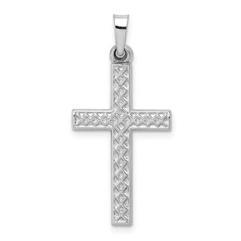14K Weißgold Polierter Gitter-Kreuz-Anhänger