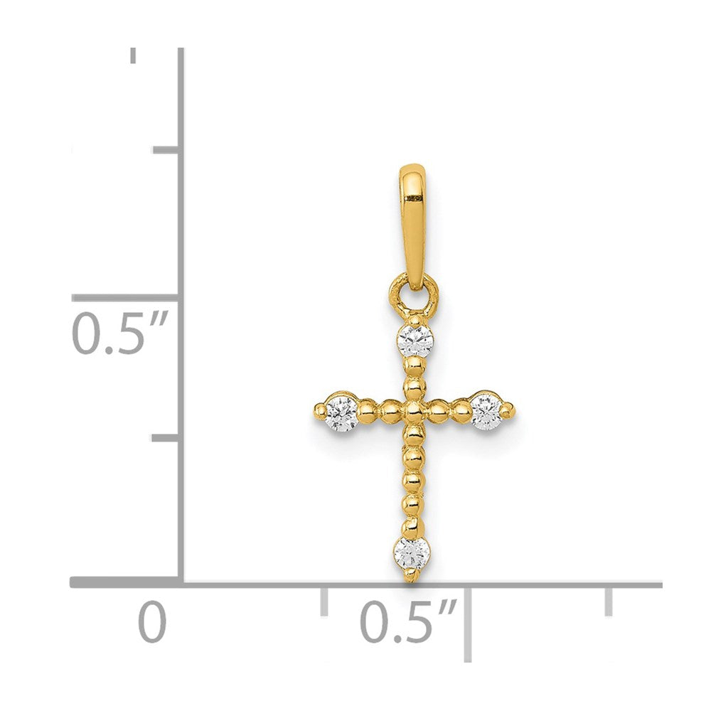 14K Gelbgold 14K Poliert Gekugelt Zirkonia Kreuz Charm