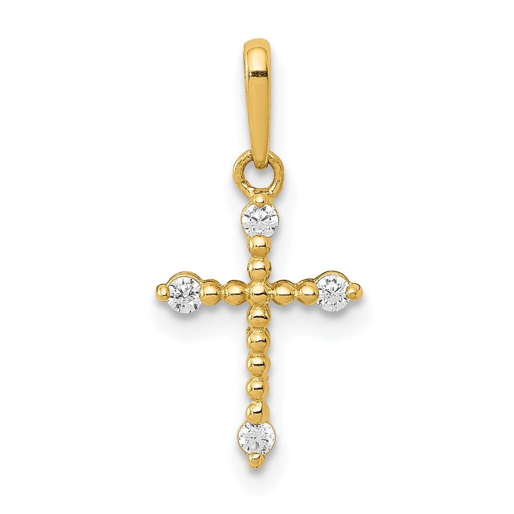 14K Gelbgold 14K Poliert Gekugelt Zirkonia Kreuz Charm