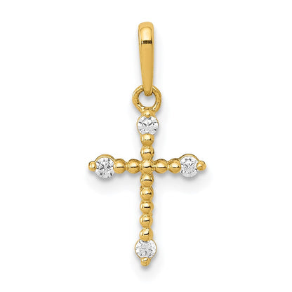 14K Gelbgold 14K Poliert Gekugelt Zirkonia Kreuz Charm