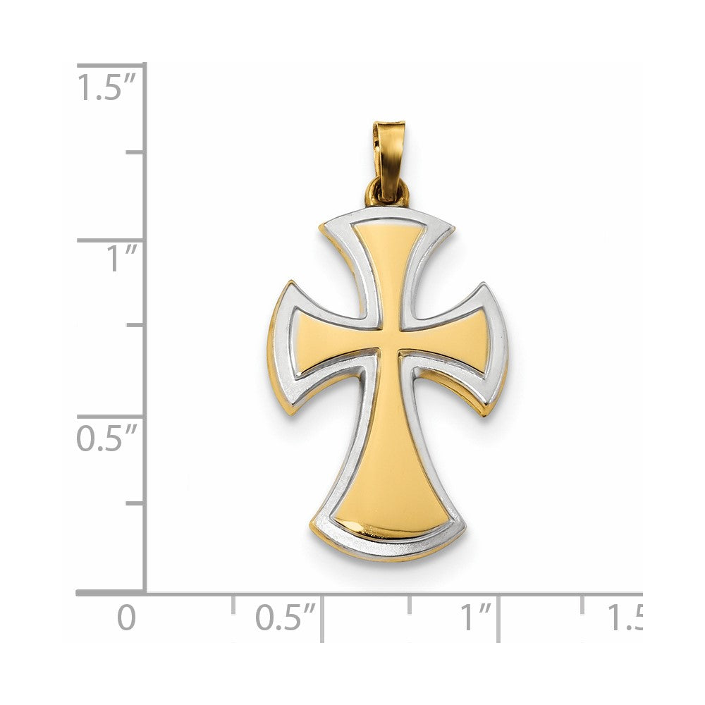14 Karat Gelb- und Rhodiumgold mit Rhodium, poliertes und mattiertes Kreuz-Anhänger