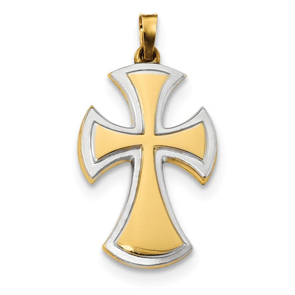 14 Karat Gelb- und Rhodiumgold mit Rhodium, poliertes und mattiertes Kreuz-Anhänger