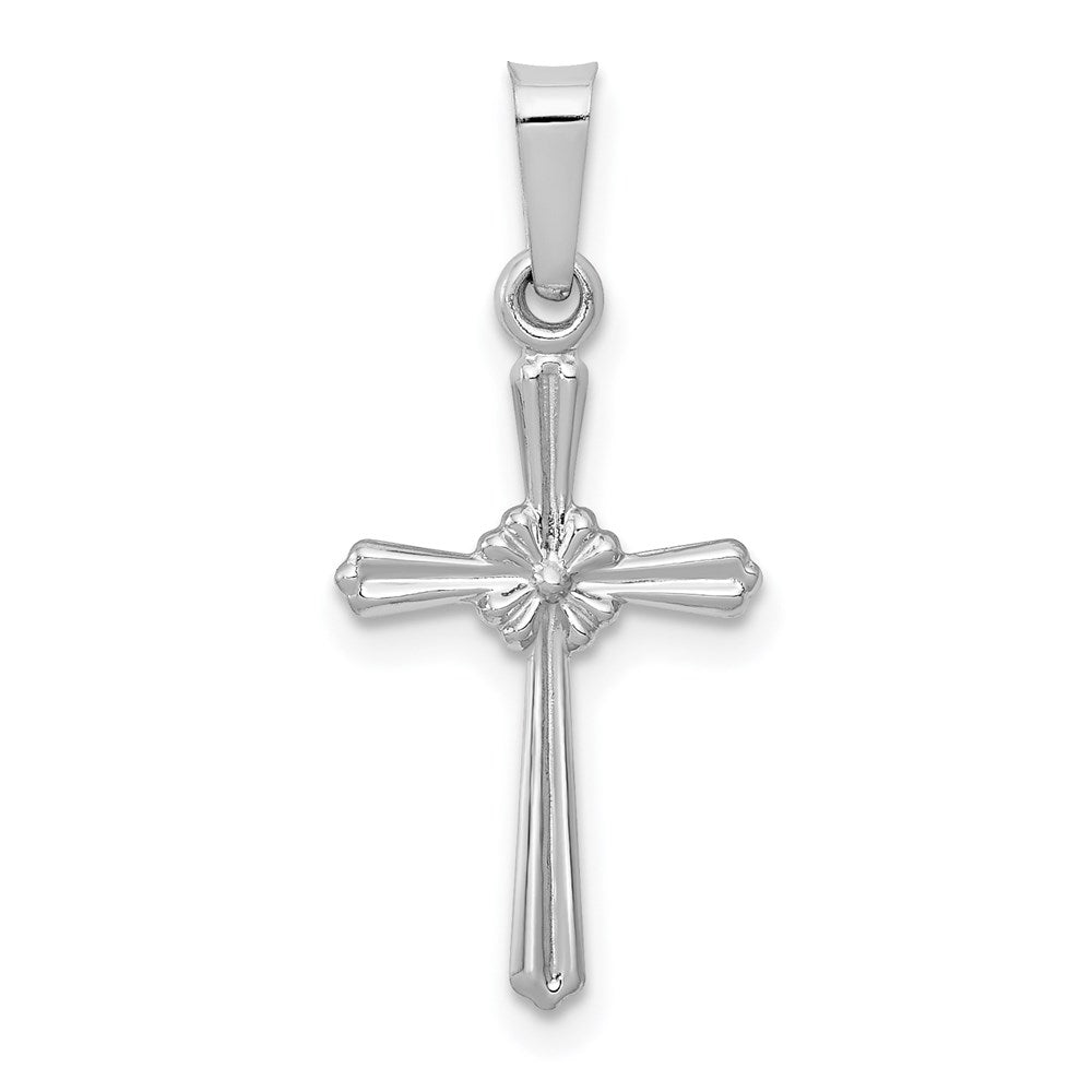 14K Weißgold 14K Weißgold Poliert Mittig Blume Kreuz Anhänger