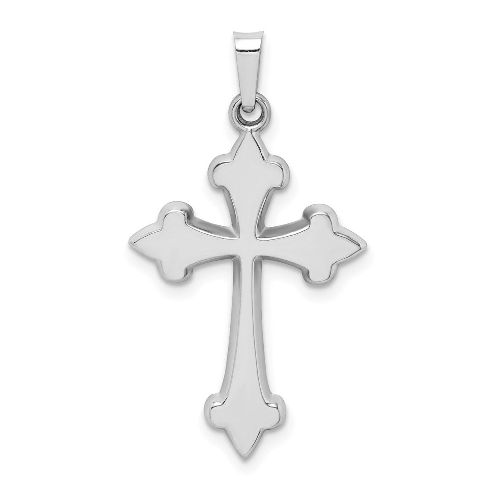 14K Weißgold 14K Weißgold Poliert Fleur De Lis Kreuz Anhänger