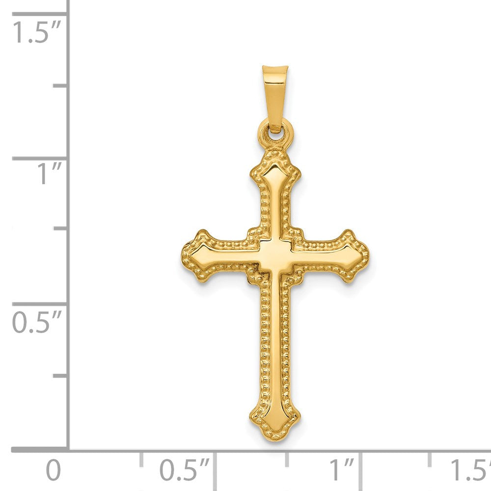 14K Gelbgold Polierter Fleur-de-Lis-Kreuzanhänger