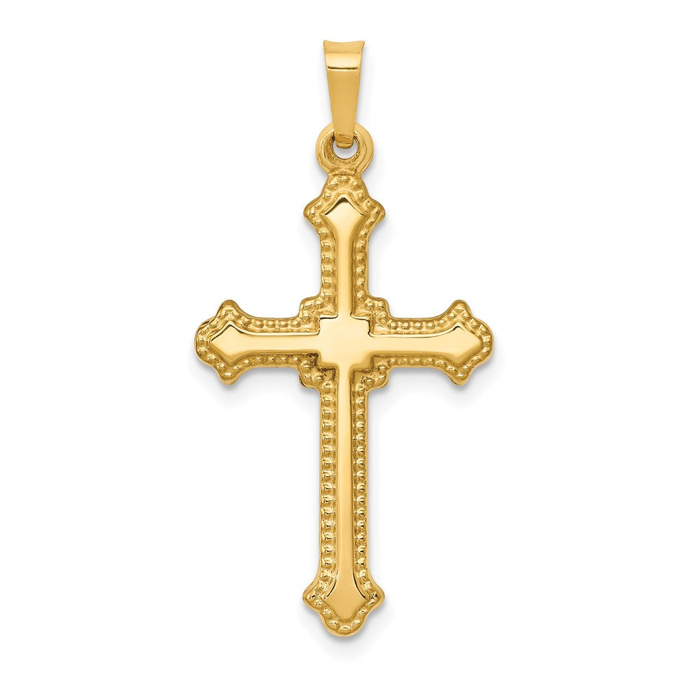 14K Gelbgold Polierter Fleur-de-Lis-Kreuzanhänger