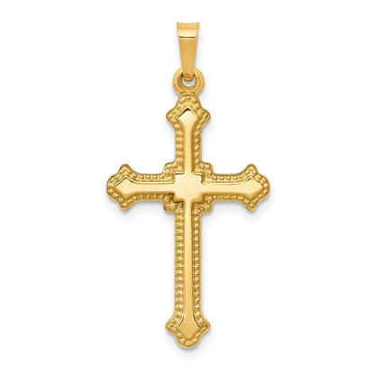 14K Gelbgold Polierter Fleur-de-Lis-Kreuzanhänger