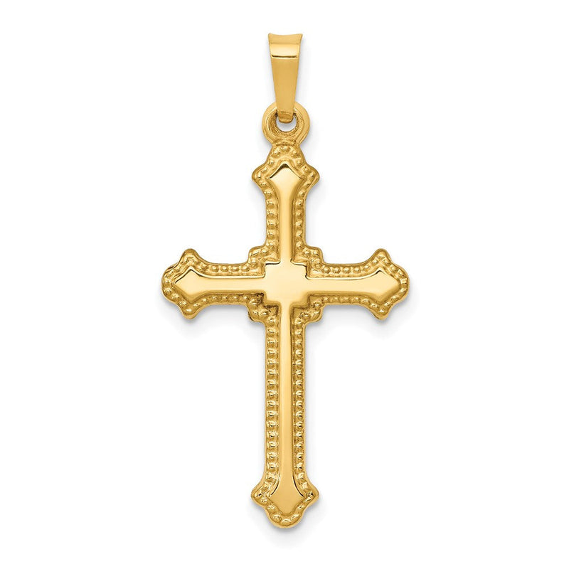 14K Gelbgold Polierter Fleur-de-Lis-Kreuzanhänger