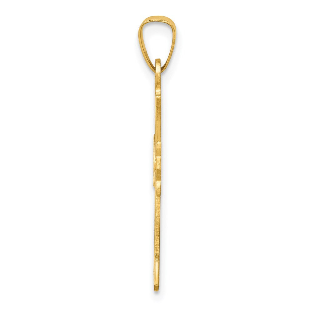 14K Gelbgold 14K Poliert Ausgeschnitten Fleur De Lis Kreuz Anhänger