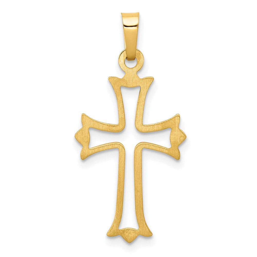 14K Gelbgold 14K Poliert Ausgeschnitten Fleur De Lis Kreuz Anhänger