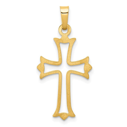 14K Gelbgold 14K Poliert Ausgeschnitten Fleur De Lis Kreuz Anhänger