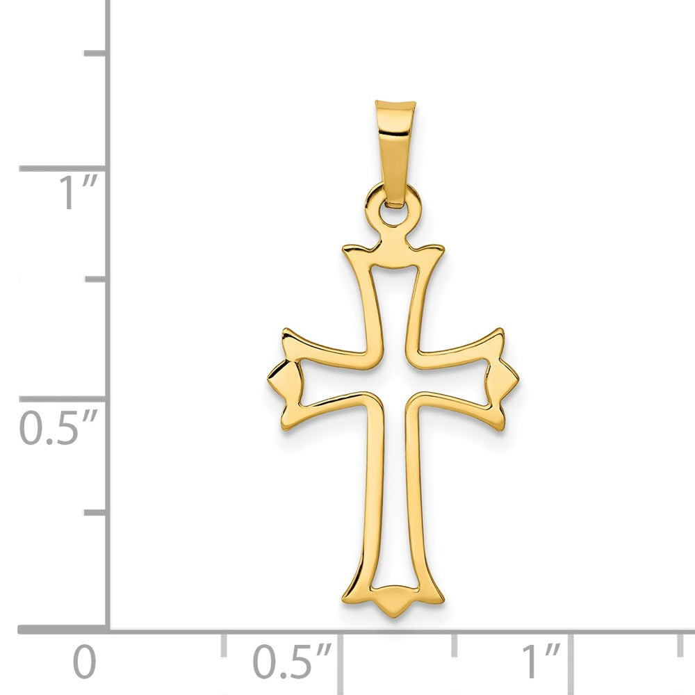 14K Gelbgold 14K Poliert Ausgeschnitten Fleur De Lis Kreuz Anhänger