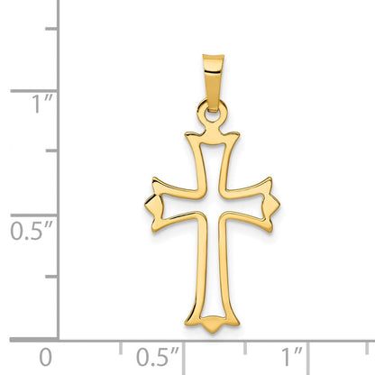 14K Gelbgold 14K Poliert Ausgeschnitten Fleur De Lis Kreuz Anhänger