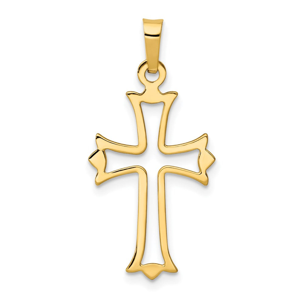 14K Gelbgold 14K Poliert Ausgeschnitten Fleur De Lis Kreuz Anhänger